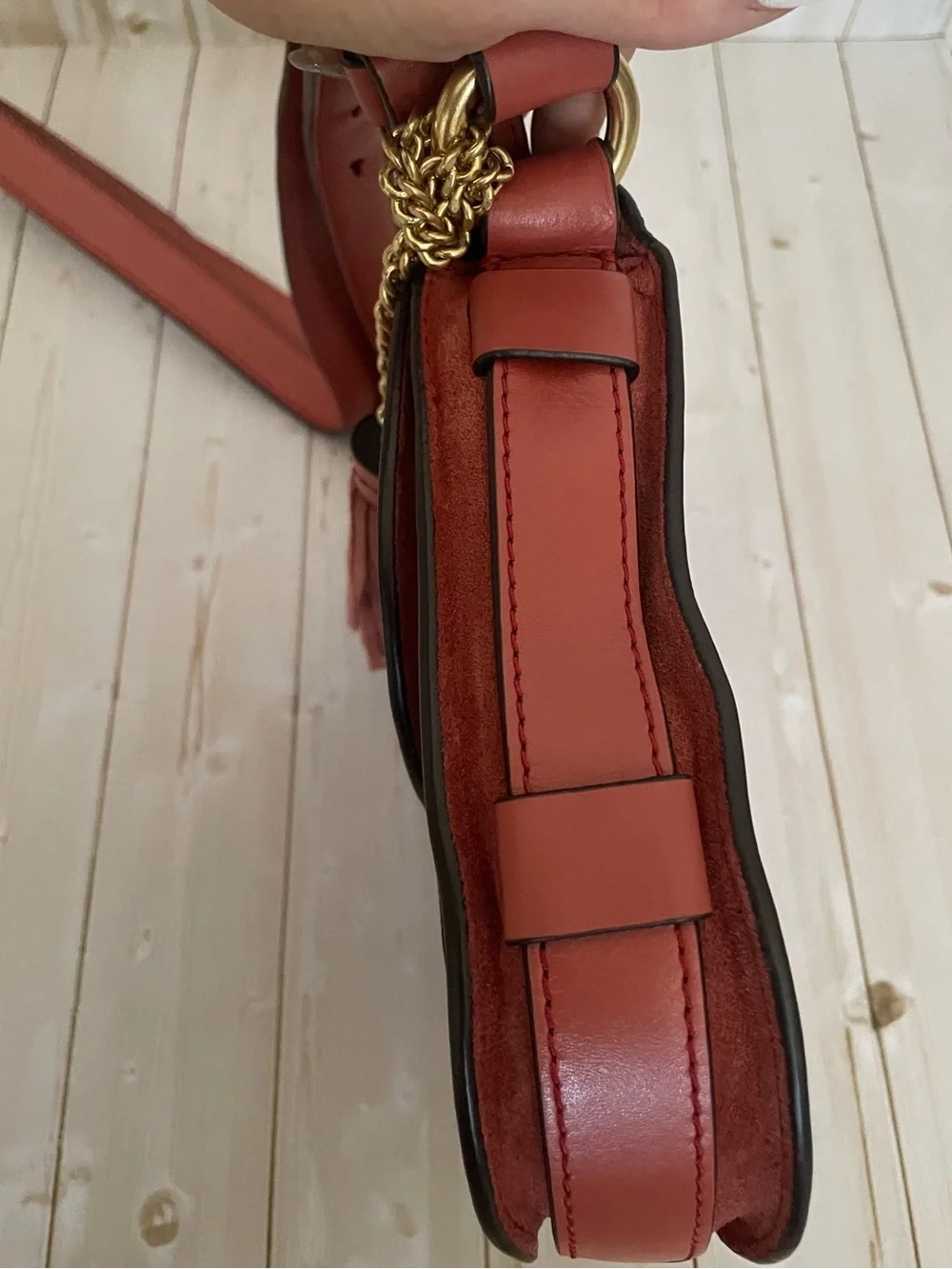 Michael Kors Dunn Burnt Sienna Suede Crossbody Saddle Bag Leather Suede Tassels